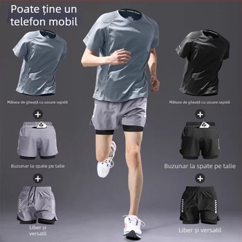 Set de alergare pentru bărbați, uscare rapidă — tricou cu mânecă scurtă și pantaloni scurți, echipament de vară