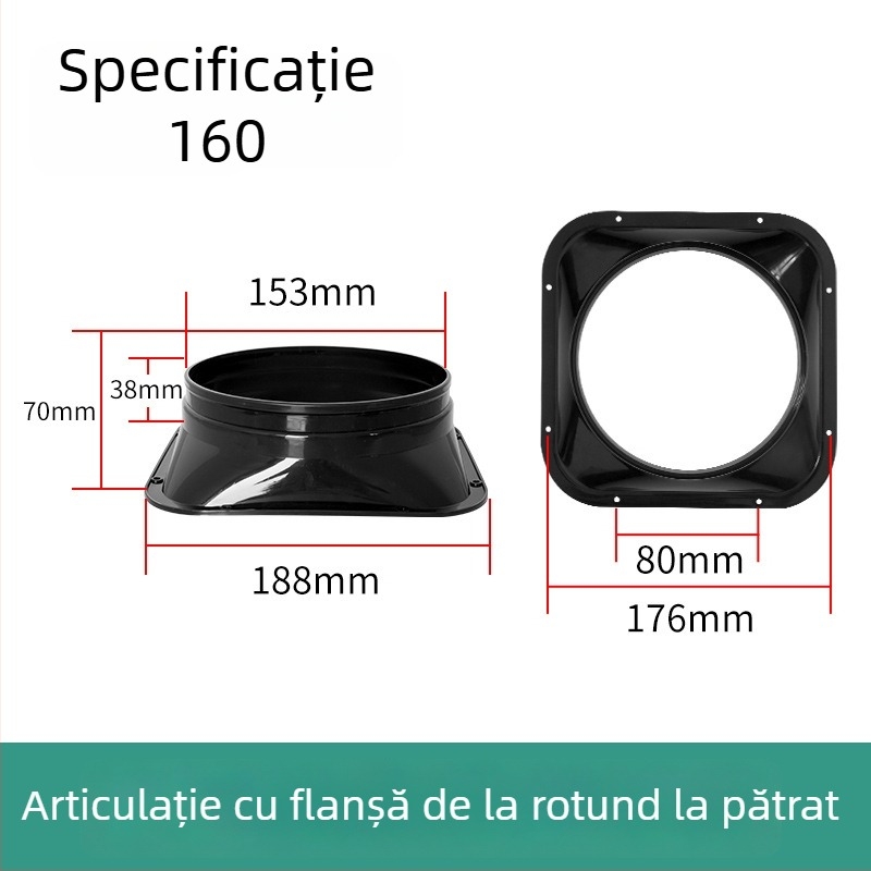 Adaptor cu flanșă pătrat-rotund pentru sistem de aer proaspăt