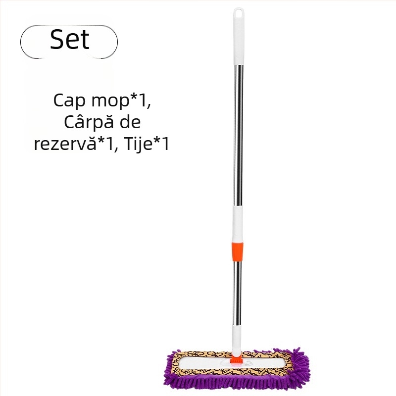 Mop plat cu clips chenille, din oțel inoxidabil, pentru podele din lemn și plăci ceramice
