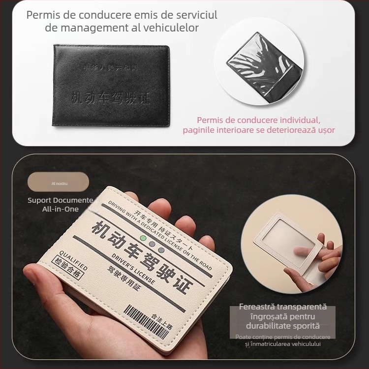 Husa din piele pentru permis de conducere și carduri, organizator 3-in-1 pentru documente de conducere, unisex
