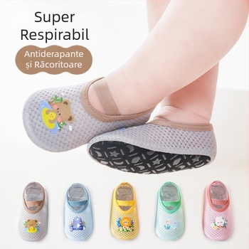Șosete de podea pentru bebeluși, vară, 0–12 luni, unisex, antiderapante, talpă moale, respirabile, pentru învățarea mersului