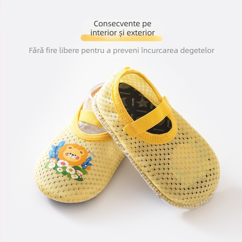 Șosete de podea pentru bebeluși, vară, 0–12 luni, unisex, antiderapante, talpă moale, respirabile, pentru învățarea mersului