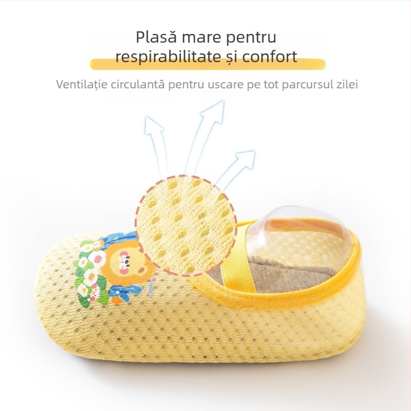 Șosete de podea pentru bebeluși, vară, 0–12 luni, unisex, antiderapante, talpă moale, respirabile, pentru învățarea mersului