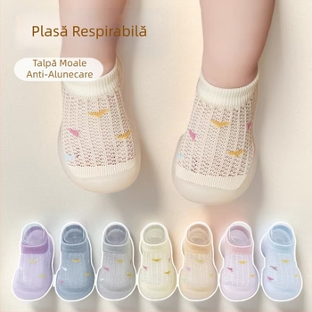 Pantofi bebeluși din plasă respirabilă, încălțăminte tip șosetă, talpă moale, interior, unisex, 0–3 ani, vară, antiderapant.