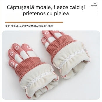 Mănuși de iarnă pentru copii, căptușite cu fleece, groase, antiderapante, pentru ciclism în aer liber, impermeabile și rezistente la vânt, mănuși de schi calde pentru copii 4–17 ani