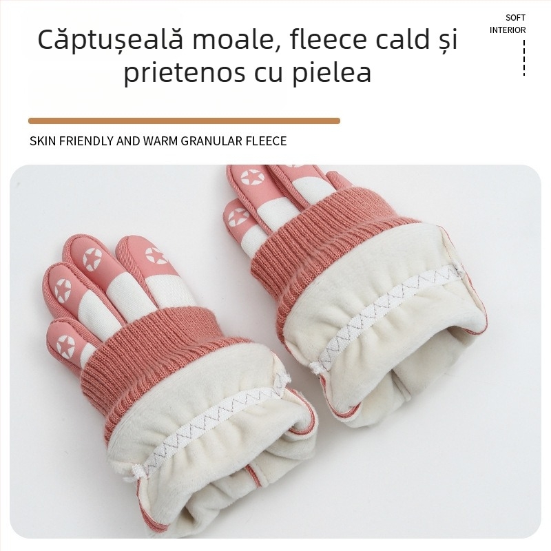 Mănuși de iarnă pentru copii, căptușite cu fleece, groase, antiderapante, pentru ciclism în aer liber, impermeabile și rezistente la vânt, mănuși de schi calde pentru copii 4–17 ani