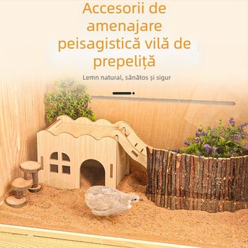 Casă de joacă din lemn cu scară pentru hamsteri și animale mici; decor de peisaj din lemn și set de accesorii pentru hamsteri
