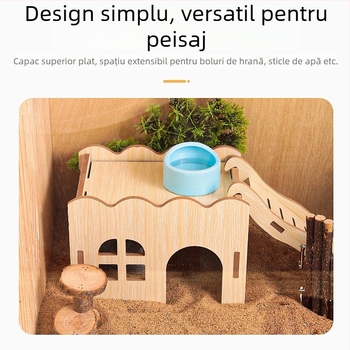 Casă de joacă din lemn cu scară pentru hamsteri și animale mici; decor de peisaj din lemn și set de accesorii pentru hamsteri