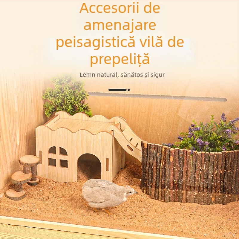 Casă de joacă din lemn cu scară pentru hamsteri și animale mici; decor de peisaj din lemn și set de accesorii pentru hamsteri