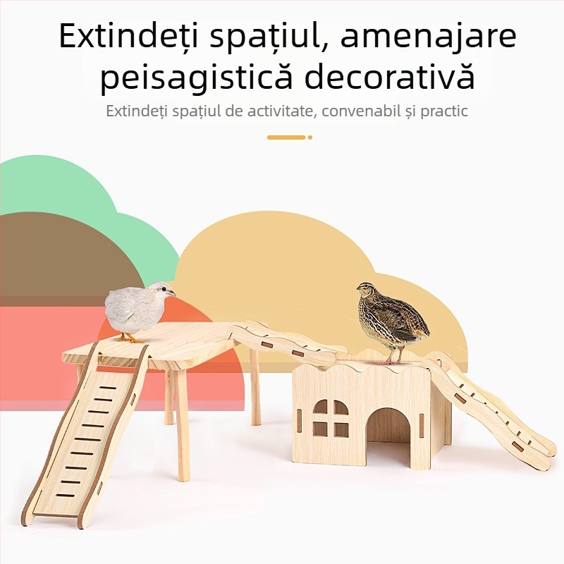 Casă de joacă din lemn cu scară pentru hamsteri și animale mici; decor de peisaj din lemn și set de accesorii pentru hamsteri