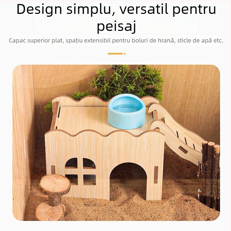 Casă de joacă din lemn cu scară pentru hamsteri și animale mici; decor de peisaj din lemn și set de accesorii pentru hamsteri