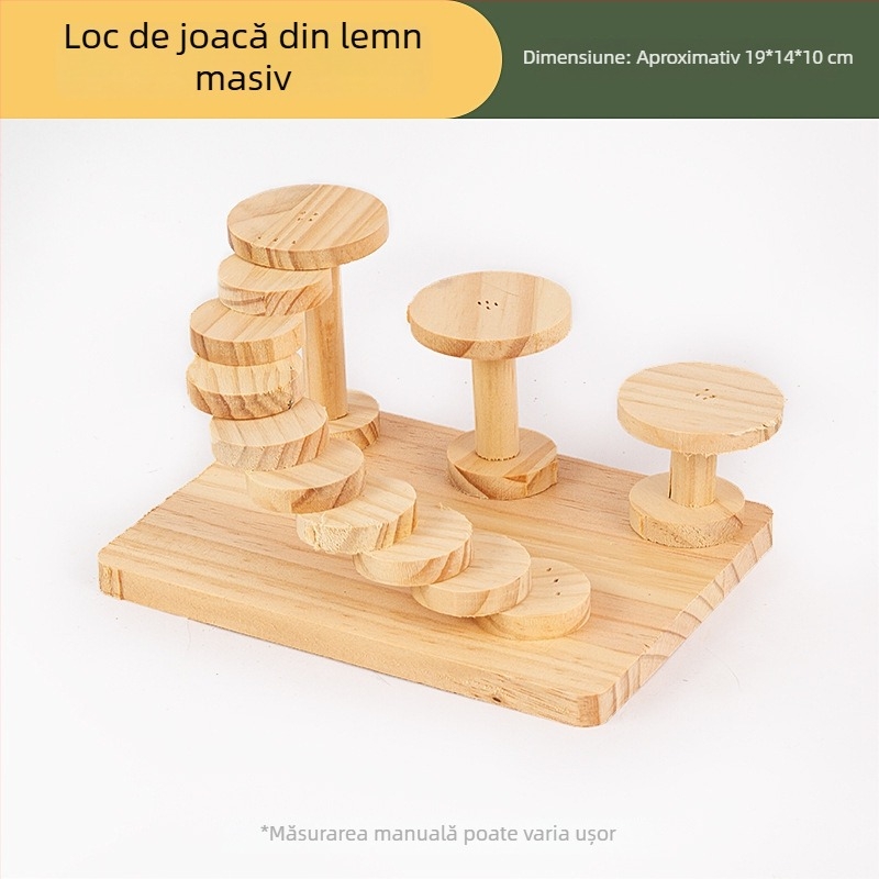 Casă de joacă din lemn cu scară pentru hamsteri și animale mici; decor de peisaj din lemn și set de accesorii pentru hamsteri