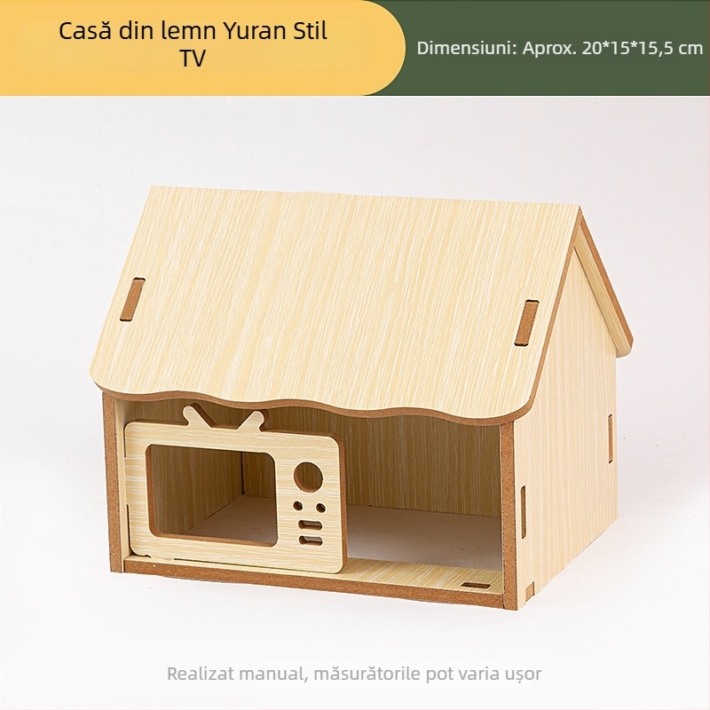 Casă de joacă din lemn cu scară pentru hamsteri și animale mici; decor de peisaj din lemn și set de accesorii pentru hamsteri