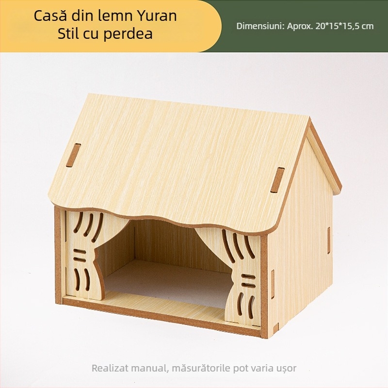 Casă de joacă din lemn cu scară pentru hamsteri și animale mici; decor de peisaj din lemn și set de accesorii pentru hamsteri