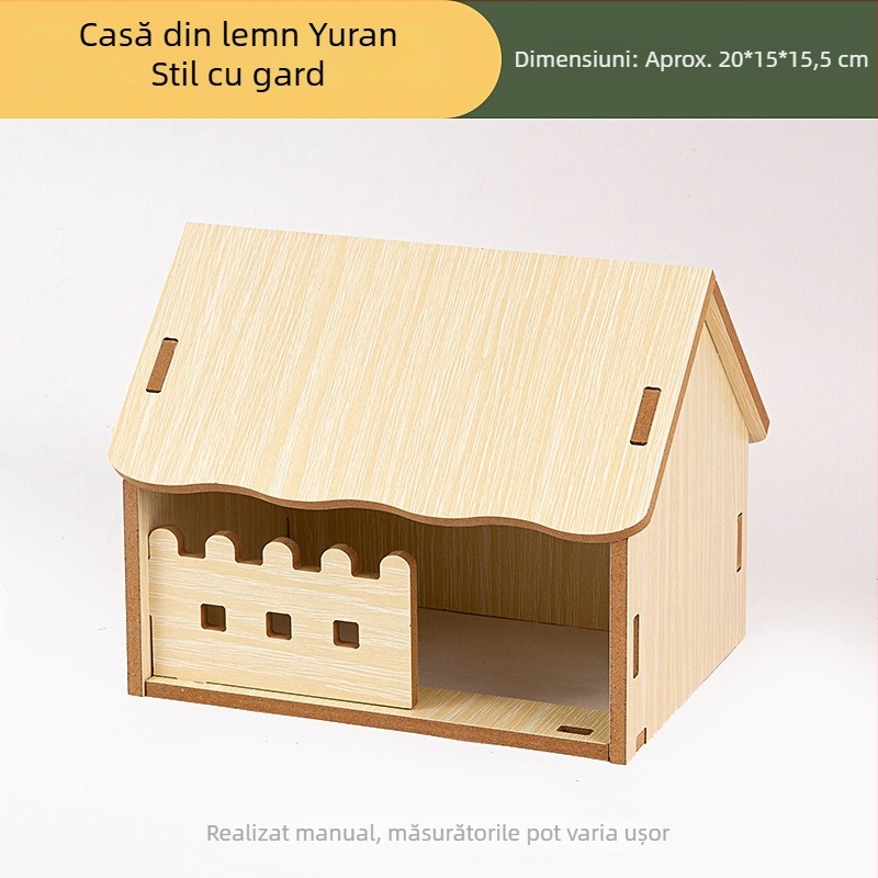 Casă de joacă din lemn cu scară pentru hamsteri și animale mici; decor de peisaj din lemn și set de accesorii pentru hamsteri