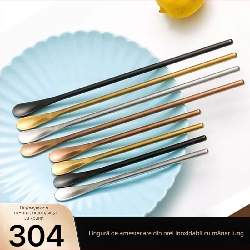 Lingură de cafea din oțel inoxidabil 304, mâner lung, cu rol de amestecare; linguriță mică, stil european, pentru uz casnic, pentru lapte praf pentru sugari