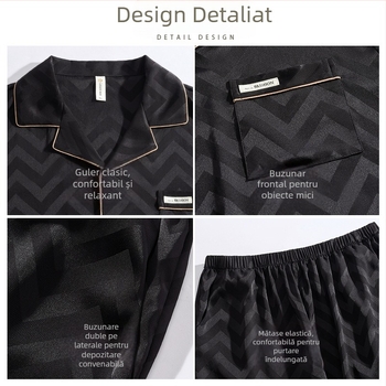 Set pijama bărbați plus size, vară, din ice silk, tricou cu mânecă scurtă, pantaloni scurți și cardigan ușor