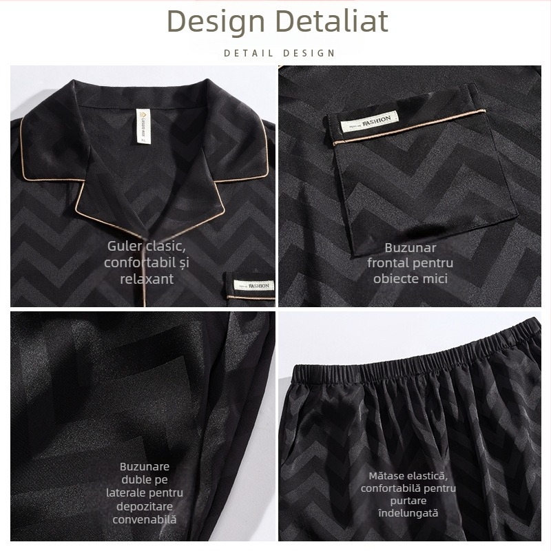 Set pijama bărbați plus size, vară, din ice silk, tricou cu mânecă scurtă, pantaloni scurți și cardigan ușor