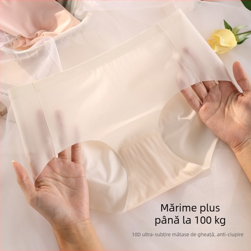 Lenjerie intimă pentru femei plus size, 10D Ice Silk, talie medie, antibacteriană, controlul abdomenului, respirabilă, invizibilă sub haine, ușoară