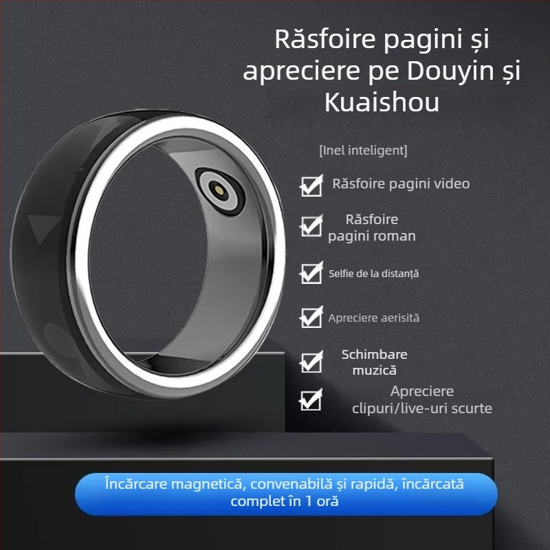 Inel Bluetooth inteligent cu telecomandă pentru videoclipuri scurte, derulare pagini, buton de like pentru cărți electronice, inel pentru selfie, portabil