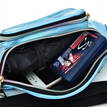 Geantă de talie impermeabilă pentru femei, imprimeu laser colorat; geantă crossbody/pe bust cu detalii laser