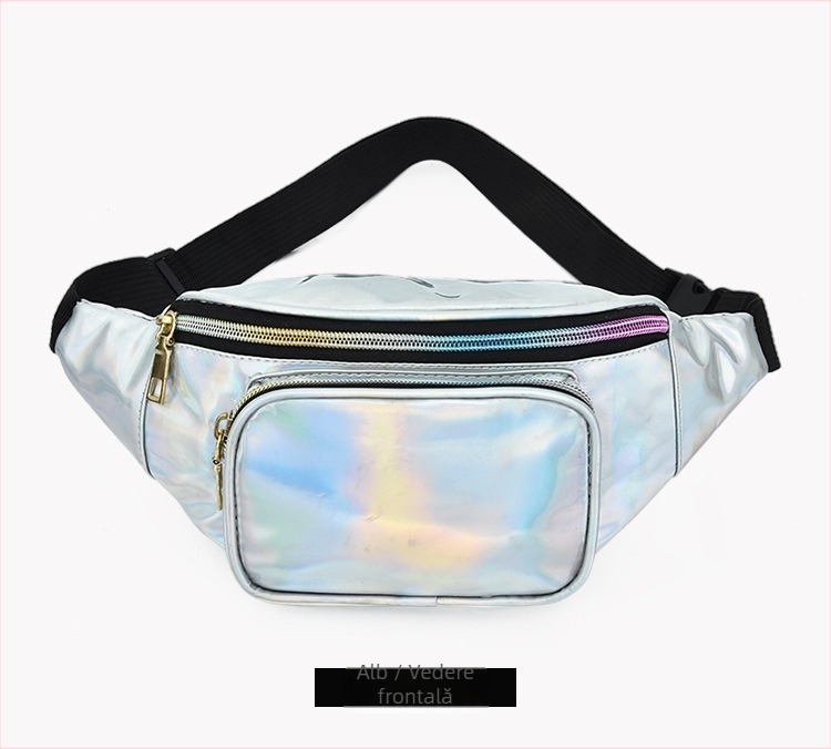 Geantă de talie impermeabilă pentru femei, imprimeu laser colorat; geantă crossbody/pe bust cu detalii laser