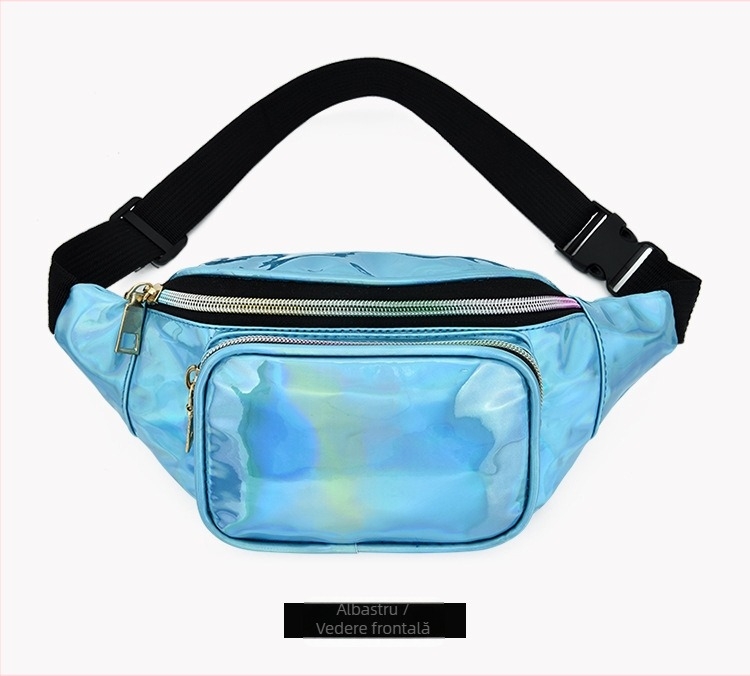 Geantă de talie impermeabilă pentru femei, imprimeu laser colorat; geantă crossbody/pe bust cu detalii laser