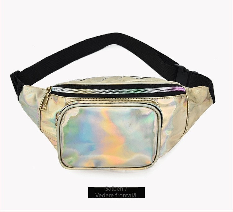 Geantă de talie impermeabilă pentru femei, imprimeu laser colorat; geantă crossbody/pe bust cu detalii laser