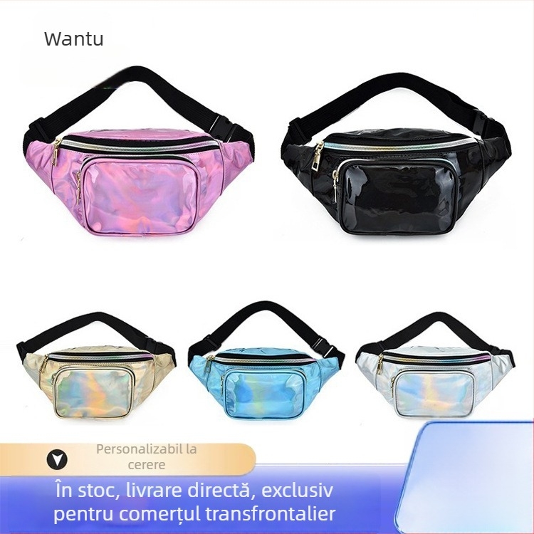 Geantă de talie impermeabilă pentru femei, imprimeu laser colorat; geantă crossbody/pe bust cu detalii laser