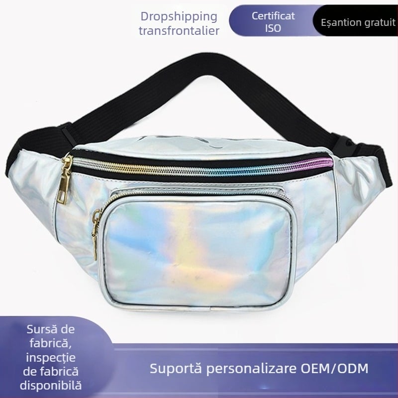 Geantă de talie impermeabilă pentru femei, imprimeu laser colorat; geantă crossbody/pe bust cu detalii laser