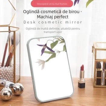 Oglindă de machiaj pentru birou, oglindă pătrată cu design stivabil, oglindă de frumusețe portabilă