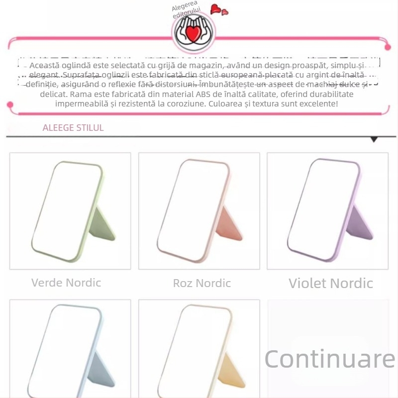 Oglindă de machiaj pentru birou, oglindă pătrată cu design stivabil, oglindă de frumusețe portabilă