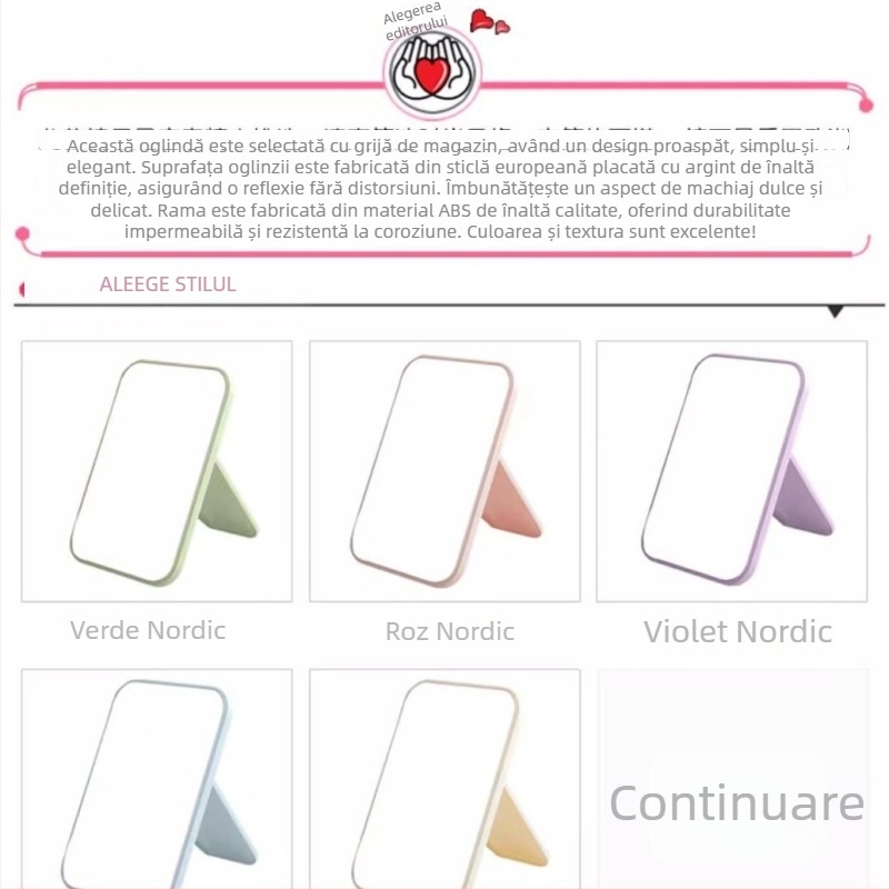 Oglindă de machiaj pentru birou, oglindă pătrată cu design stivabil, oglindă de frumusețe portabilă