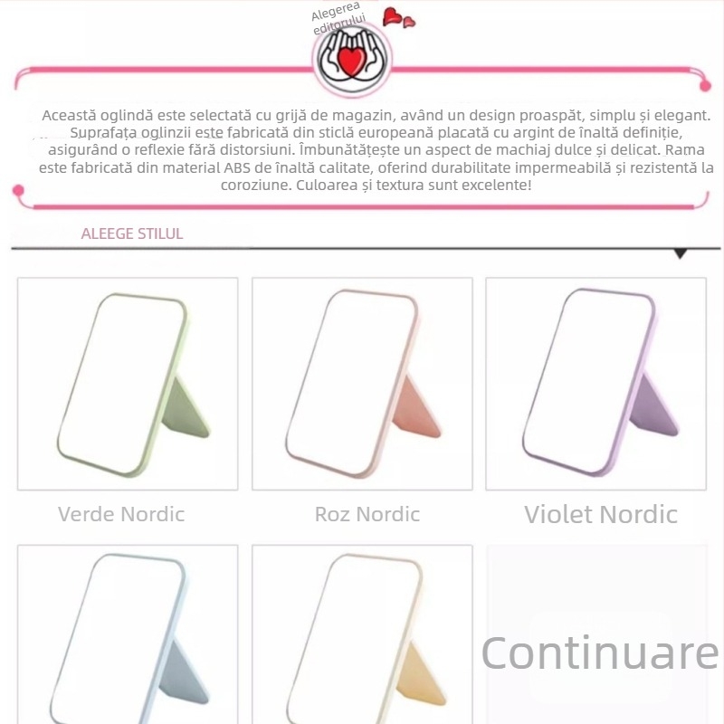 Oglindă de machiaj pentru birou, oglindă pătrată cu design stivabil, oglindă de frumusețe portabilă