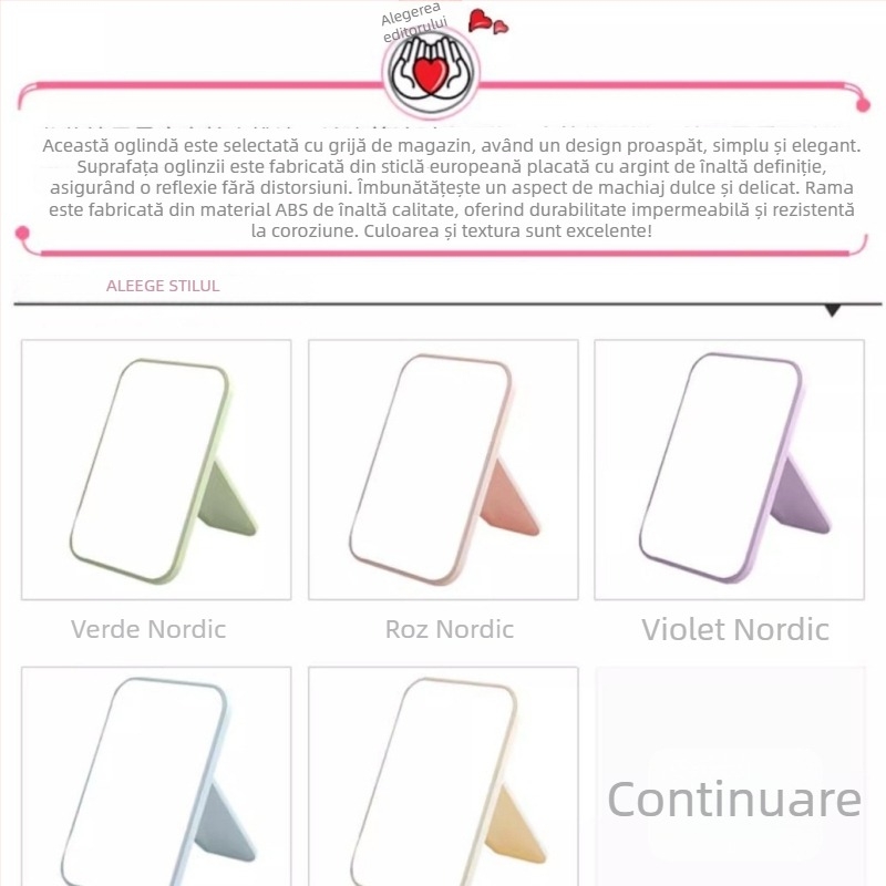 Oglindă de machiaj pentru birou, oglindă pătrată cu design stivabil, oglindă de frumusețe portabilă