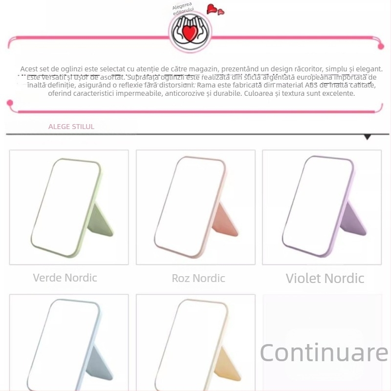 Oglindă de machiaj pentru birou, oglindă pătrată cu design stivabil, oglindă de frumusețe portabilă