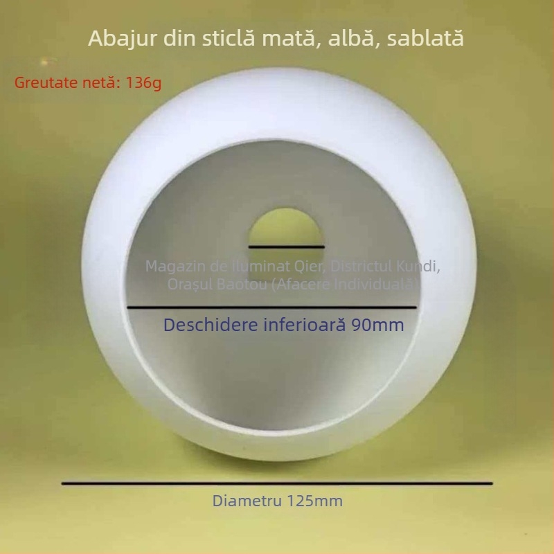 Abajur din sticlă cu deschideri circulare sus și jos, înveliș alb opal pentru living