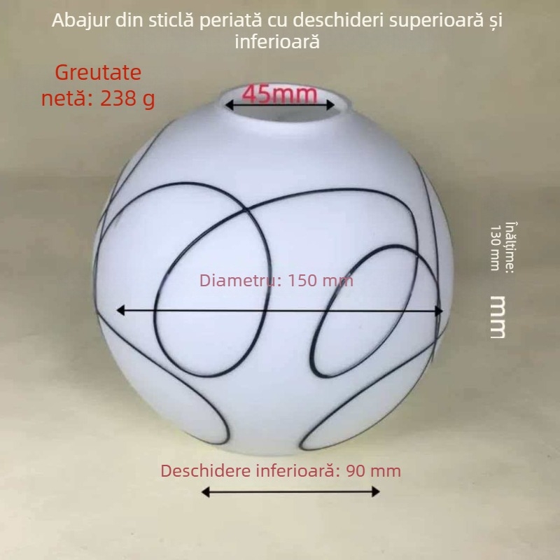 Abajur din sticlă cu deschideri circulare sus și jos, înveliș alb opal pentru living