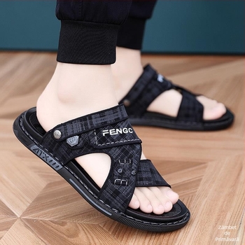 Sandale bărbați de vară pentru purtare casual în exterior, talpă moale, piele, potrivite pentru condus, ușoare, antiderapante, sandale de plajă.