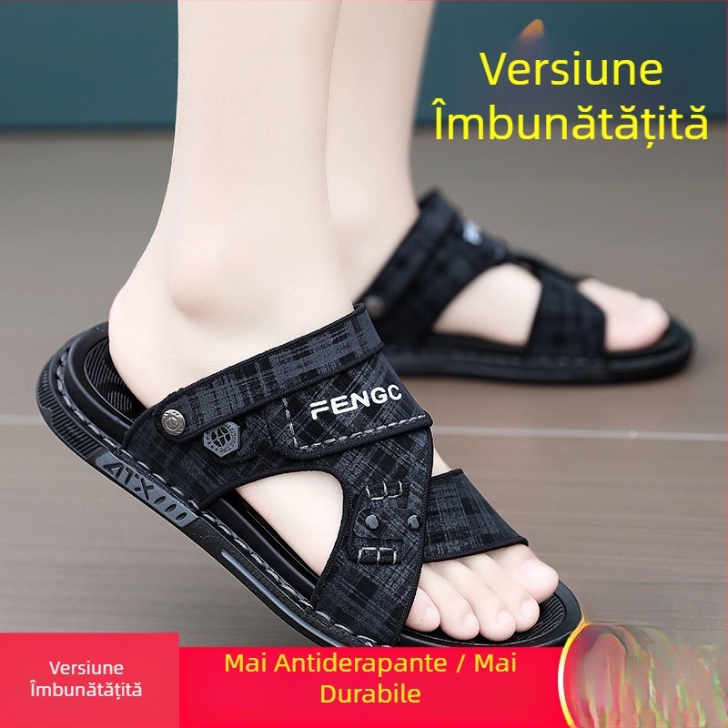 Sandale bărbați de vară pentru purtare casual în exterior, talpă moale, piele, potrivite pentru condus, ușoare, antiderapante, sandale de plajă.