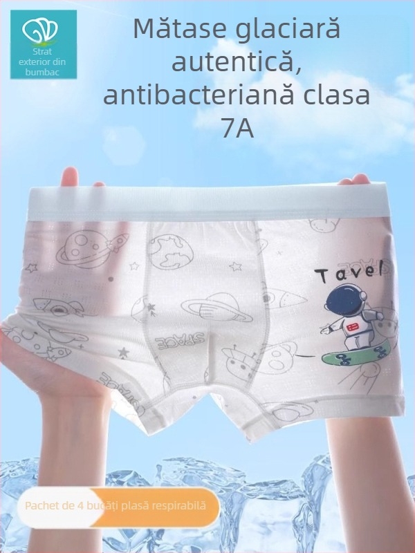 Boxeri de vară din plasă ușoară pentru băieți de mărimi medii până mari, Clasa A, bumbac, țesătură Ice Silk