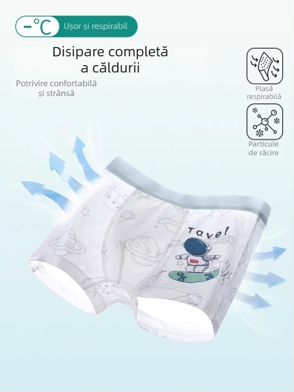 Boxeri de vară din plasă ușoară pentru băieți de mărimi medii până mari, Clasa A, bumbac, țesătură Ice Silk