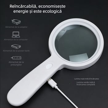 Lupă de mână cu LED reglabil, alimentată cu baterie, pentru citire la vârstnici și evaluarea bijuteriilor, HD, meșteșug german