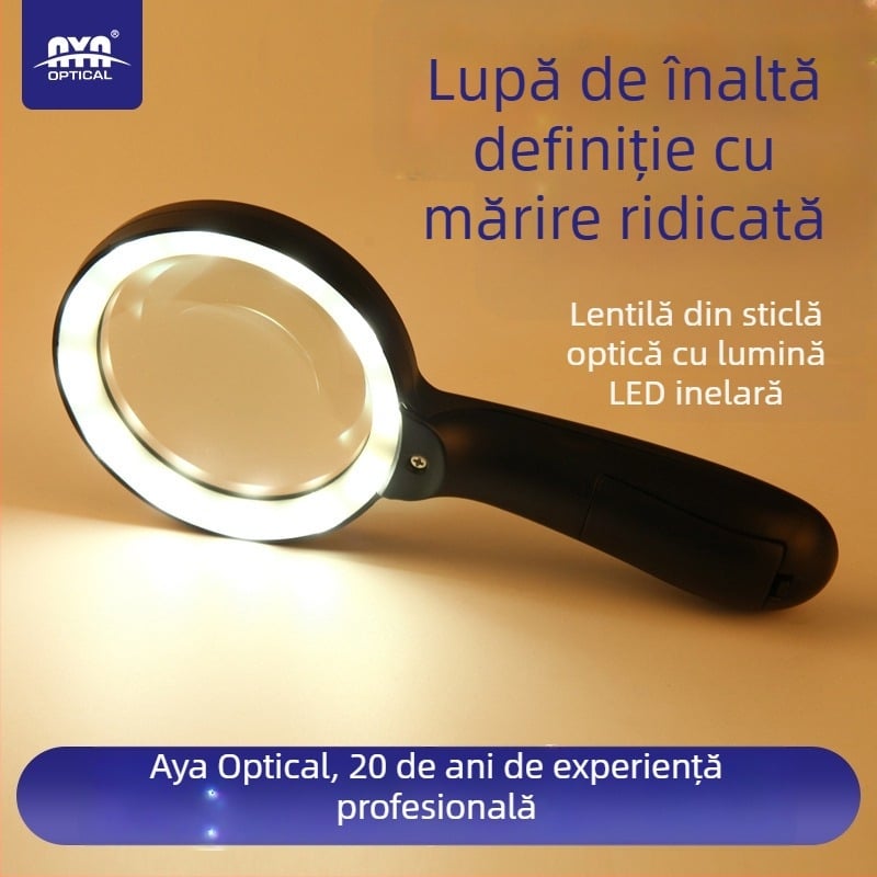 Lupă de mână cu LED reglabil, alimentată cu baterie, pentru citire la vârstnici și evaluarea bijuteriilor, HD, meșteșug german