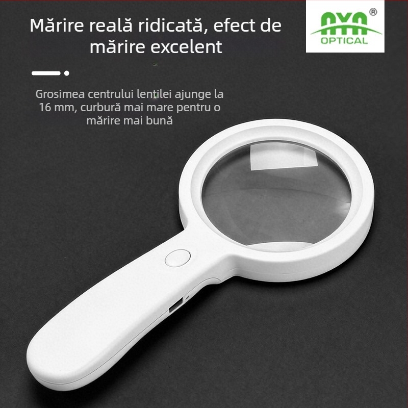 Lupă de mână cu LED reglabil, alimentată cu baterie, pentru citire la vârstnici și evaluarea bijuteriilor, HD, meșteșug german