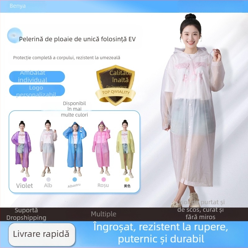 Pelerină de ploaie EVA, de unică folosință pentru adulți, grosime 100–140 g, poncho lung într-un singur corp, portabilă pentru concerte și rafting