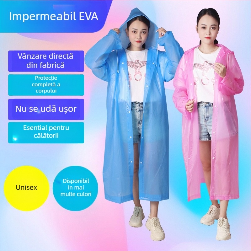 Pelerină de ploaie EVA, de unică folosință pentru adulți, grosime 100–140 g, poncho lung într-un singur corp, portabilă pentru concerte și rafting