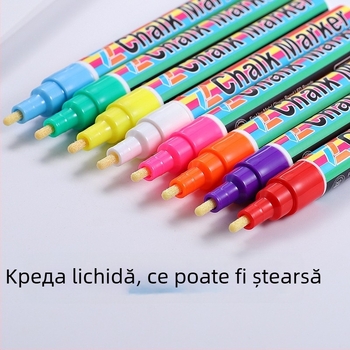 Marker dublu vârf cu cretă lichidă, șters, pentru tablă albă, sticlă și artă