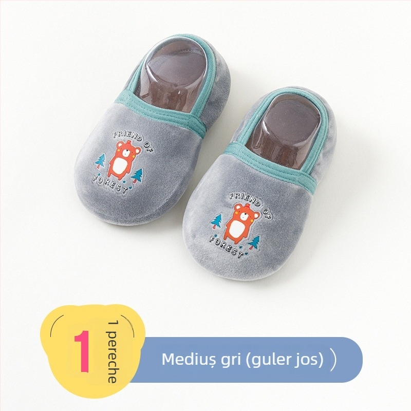 Încălțări de interior pentru bebeluși cu șosete, călduroase din velur, design desen animat, 12–36 luni