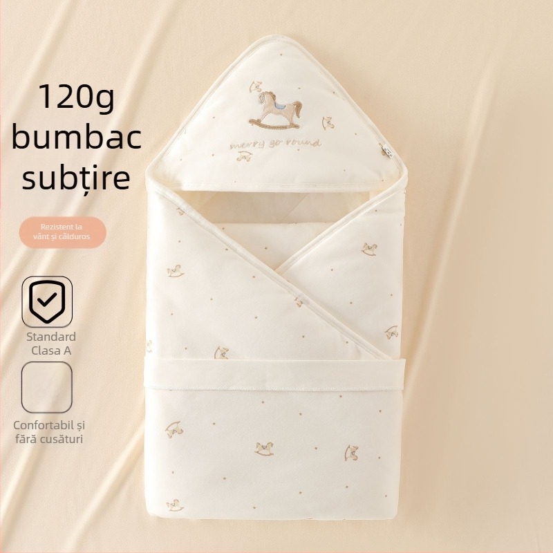 Pătură de înfășurat pentru nou-născuți, 120 g, 100% bumbac, imprimeu cu animale